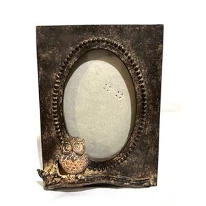 3D Owl Picture photo Frame oval Resin Stone Cabin Country Nature Shabby Chic